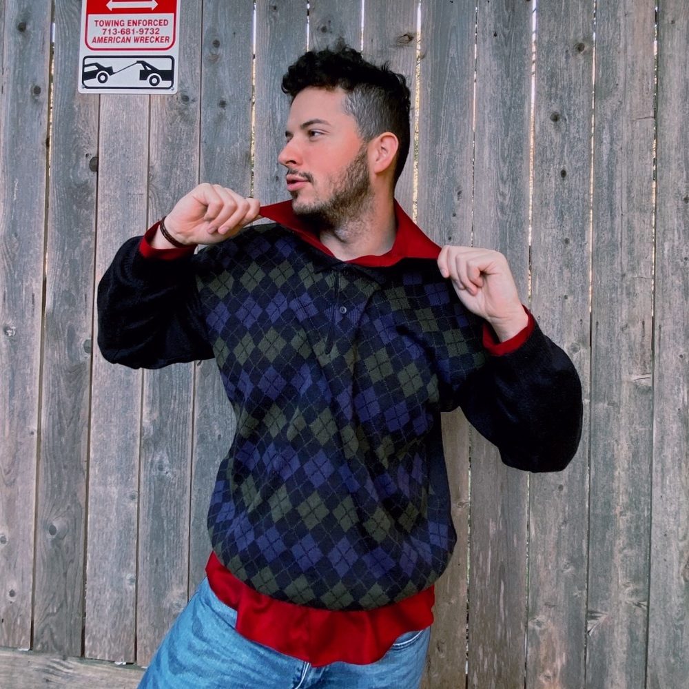 Vintage Purple, Green & Navy Argyle Sweater